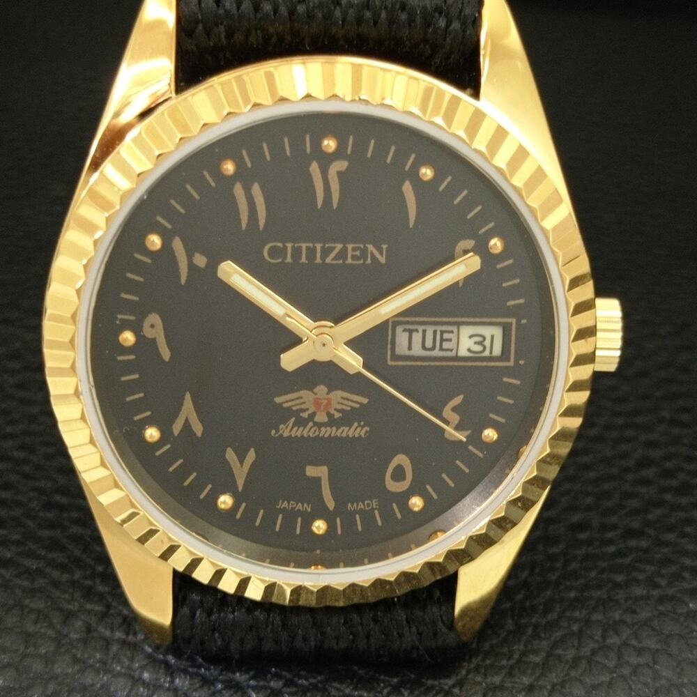 Vintage 1979 Citizen Automatic Mens Gold Watch W/daydate & Black accents - Picture 4 of 10